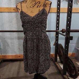 Black Spotted V-Neck Slip Dress - Women's